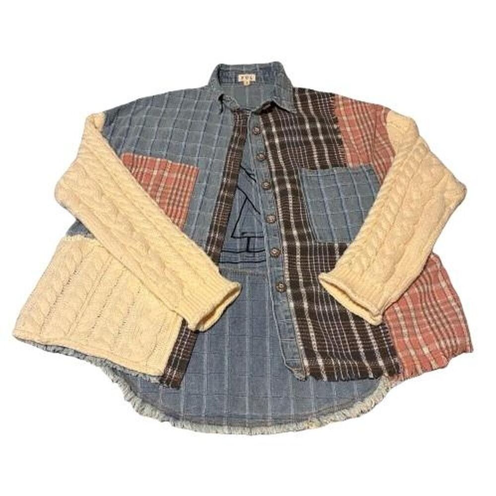 POL Oversized Quilted Patchwork Denim Jacket